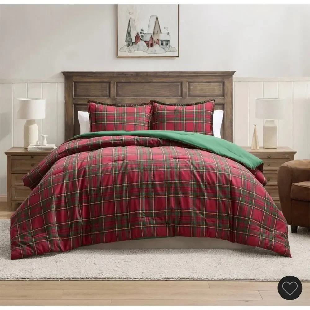 NEW Hallmark Classic Plaid QUEEN Flannel 3-piece Comforter Set Christmas